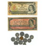 Group of Canadian Currency & Coins