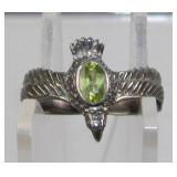Bird Wrapped Peridot S925 Sterling Ring - Size