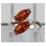 Vintage Baltic Amber 925 Sterling Ring - Size 7,