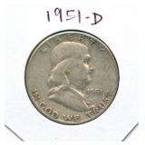 1951-D Franklin Silver Half Dollar