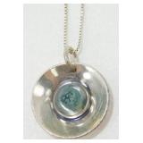 Vintage Sterling Silver Mossy Agate Pendant