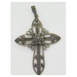 Sterling Silver Marcasite Cross - 5.9 grams Total