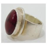 Sterling Silver Red Stone Ring - 14.63 grams