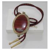 Western-Style Bolo Tie with Large Red Stone and