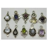 10 Sterling Charms with Stones
