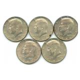 Lot of 5 Kennedy 40% Silver Half-Dollar Coins,
