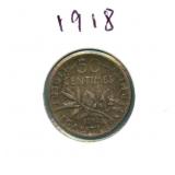 1918 France Silver 50 Centimes