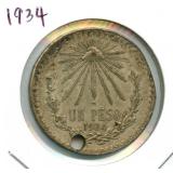 1934 Mexico Silver Un Peso - Hole
