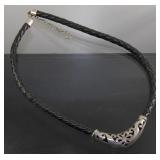 19' Choker 925 Sterling Cuffed on Braided Leather