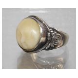 Vintage Sterling Silver Mood Goddess Carved Bone?