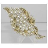 Vintage Feather-Design Brooch with White Faux