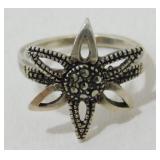 Vintage Sterling Silver Marcasite Flower Ring -