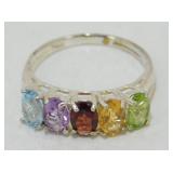 Vintage Sterling Silver Multi Gemstone Ring -
