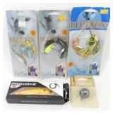 4 Fishing Lures and Pin-On Compass