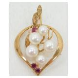 14k Gold Ruby & Pearl Pendant - 3.3 grams Total