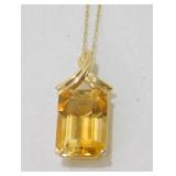 14k Gold Citrine Pendant on 10k Gold Chain - 3.3