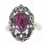 Sterling Silver Pink Stone Ring - 4.45 grams
