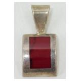 Sterling Silver Red Stone Pendant - 15.25 grams