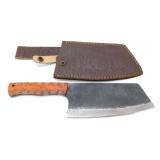 New Carbon Steel Cleaver Knife with Leather