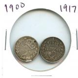 Pair of Great Britain Silver 3 Pence - 1900 &