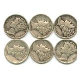 Group of 6 Mercury Silver Dimes