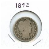 1892 Barber Silver Quarter