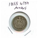 1855 Seated Liberty Silver Dime - Full Liberty