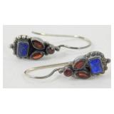 Garnet & Blue Topaz Earrings - 925 Sterling