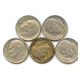 5 Roosevelt Silver Dimes