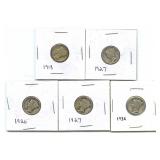 5 Mercury Silver Dimes
