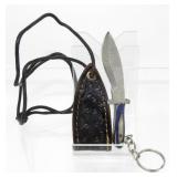 New Damascus Blade Drop Point Keychain Knife with