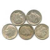 Group of 5 Roosevelt Silver Dimes