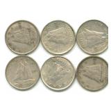 Group of 6 Canadian Silver Dimes