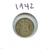 1942 Netherlands East Indies Silver 1/10 Gulden