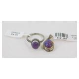 Purple Turquoise Pendant & Ring Set - Ring Size
