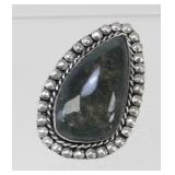 Blood Stone German Silver Ring - Size 7-1/2