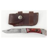 New 3" Folding Damascus Knife with Sheath