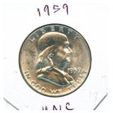 1959 Franklin Uncirculated Silver Half Dollar