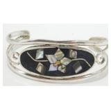 Vintage Sterling Silver Inlaid Cuff Bracelet -