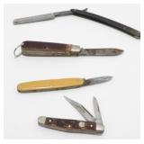 3 Pocket Knives & Straight Edge Razor