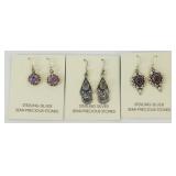 3 Pairs of Sterling & Stone Earrings
