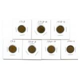 Group of 7 Early Lincoln Wheat Cents - 1918,