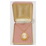 Vintage Carved Cameo Necklace in Original Box -