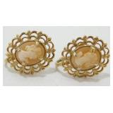 Vintage Carved Cameo Screw Back Earrings