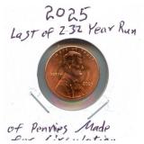 2025 Lincoln End of 232 Years of Pennies Minted