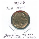 1937-D Buffalo Nickel - Full Horn, Doubling to