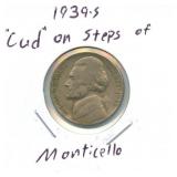 1939-S Jefferson Nickel - 'Cud' on Steps of