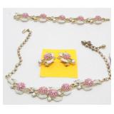 Vintage Flower Enamel Rhinestone Jewelry Set
