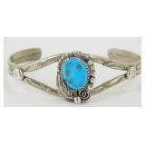 Vintage Sterling Silver and Turquoise Navajo Cuff