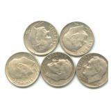 Group of 5 Roosevelt Silver Dimes